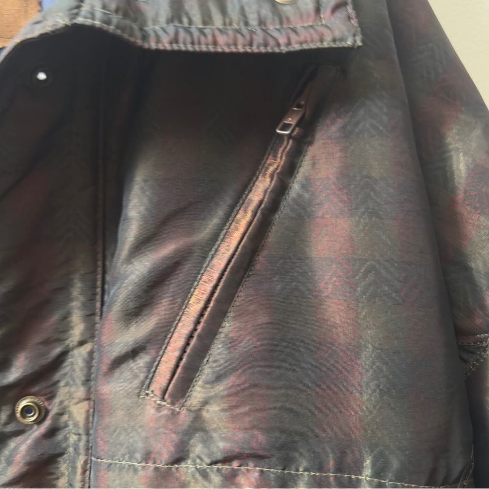 VTG 80s 90s Iridescent Puffer Jacket Oil Slick Color Block Car Coat Parka Mens M - Picture 6 of 8